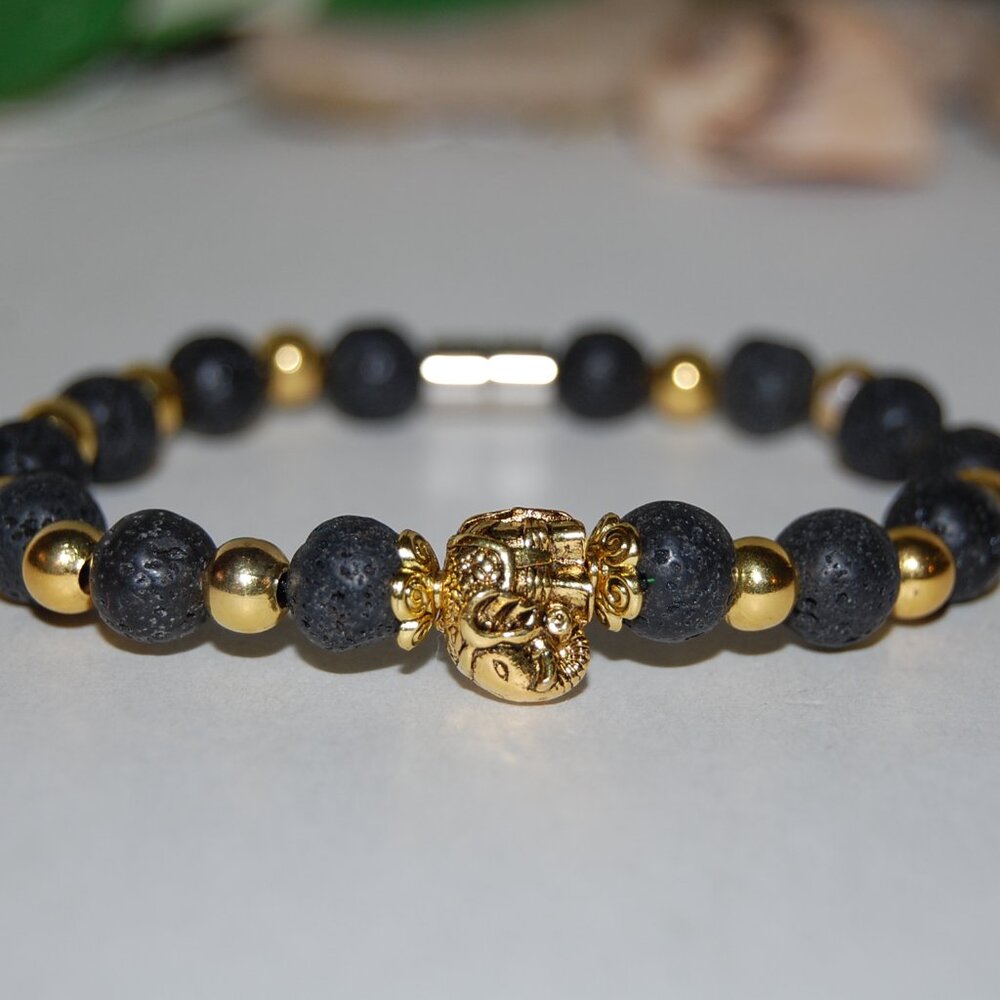 Lava Bracelet,Elephant Bracelet,Golden Elephant Lava Stone Bracelet